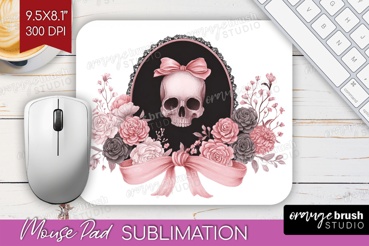 Gothic Skull Cute Mouse Pad Sublimation Pink Halloween PNG