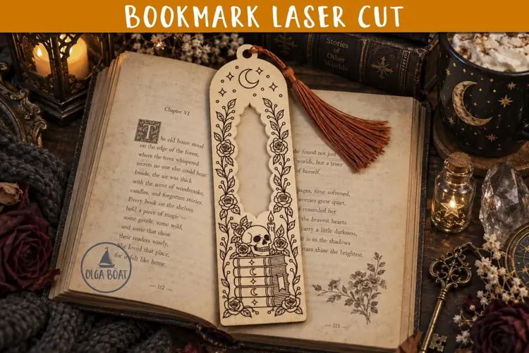 Gothic Skull Rose Bookmark SVG Laser cut design