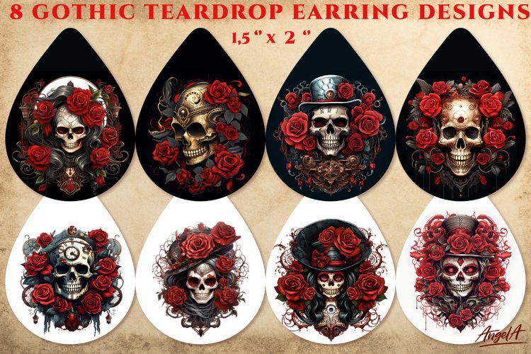 3d sublimation terdrop earrings / Gothic skulls and roses