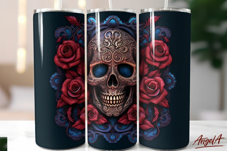 Gothic tumbler wrap sublimation / 3d skull tumbler wrap PNG