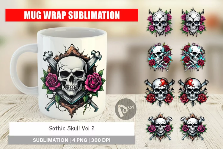 Mug Wrap Design Gothic Skull Sticker