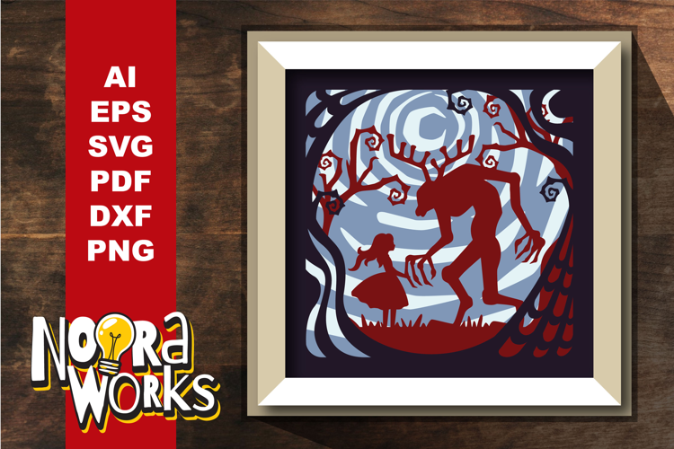 Gothic Stag Forest Scene 3D Shadow Box SVG