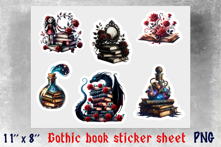 Book lover stickers sheet magic Vintage Floral mystical PNG
