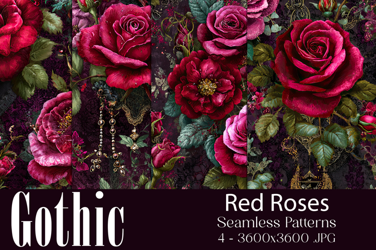Gothic Patterns, Messy Red Roses Seamless Patterns, s1