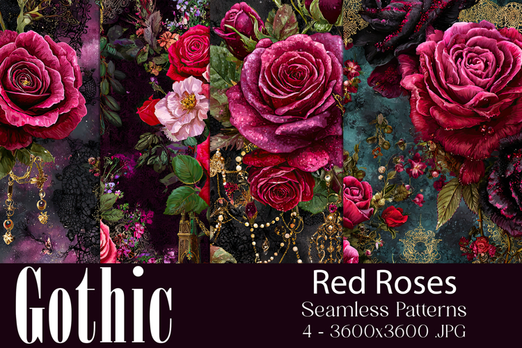 Gothic Patterns, Messy Red Roses Seamless Patterns, s2