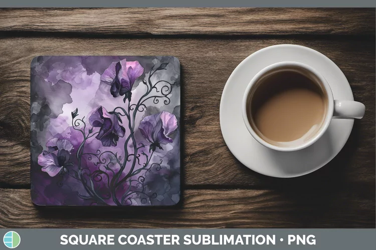 Gothic Sweet Pea Square Coaster Sublimation Coaster Designs