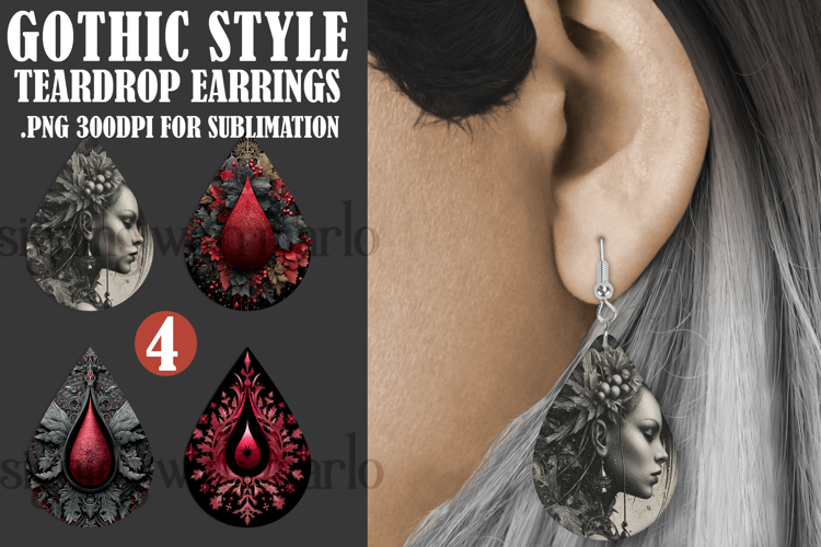 Gothic Teardrop Earrings, Gothic Earring Designs, s54