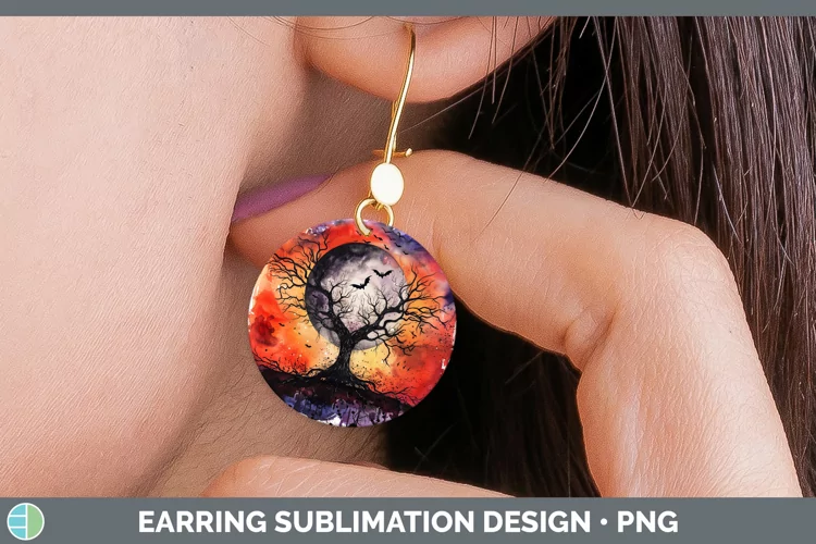Gothic Tree of Life Round Earrings Sublimation Earrings Desi