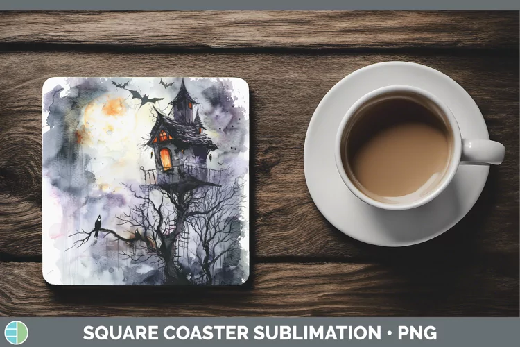 Gothic Treehouse Square Coaster Sublimation Coaster Designs