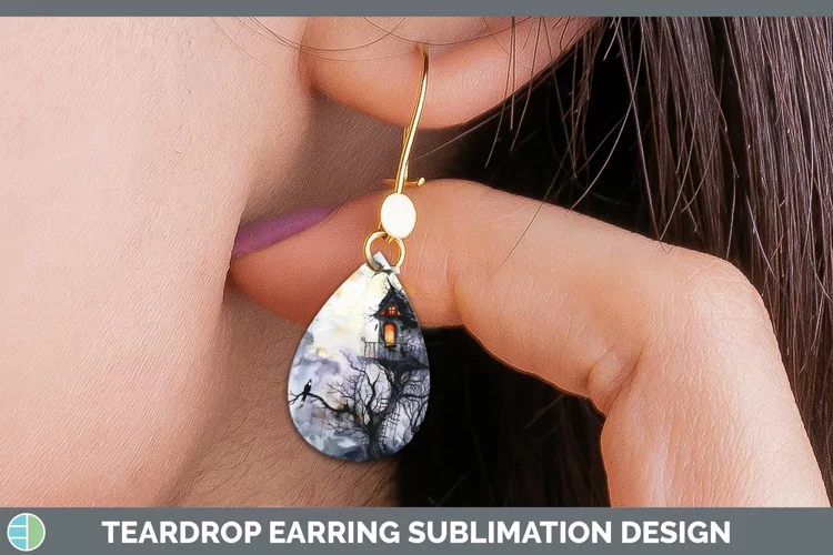 Gothic Treehouse Teardrop Earrings Sublimation Earrings Desi