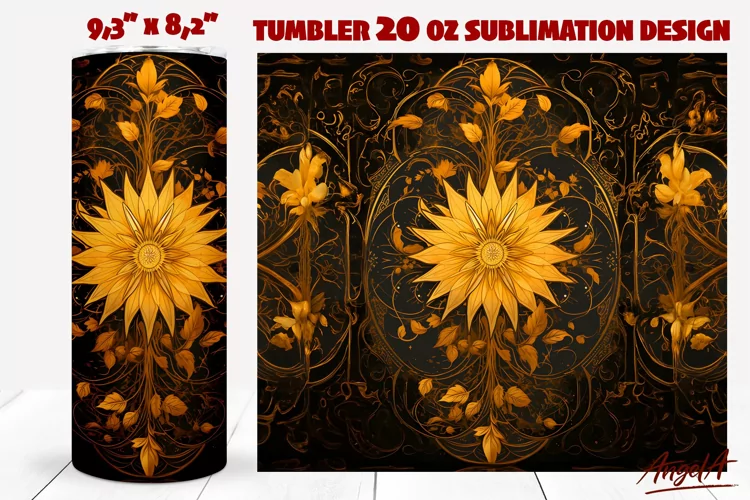 Gothic floral tumbler wrap / vintage orange flower