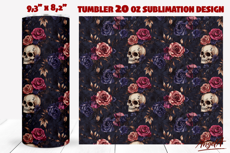 Vintage Gothic tumbler wrap Skull roses tumbler sublimation
