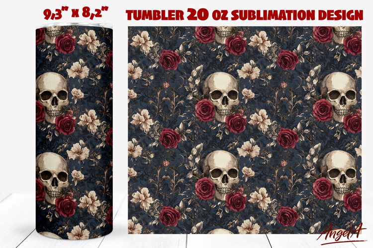 Vintage Gothic tumbler wrap Skull roses tumbler sublimation