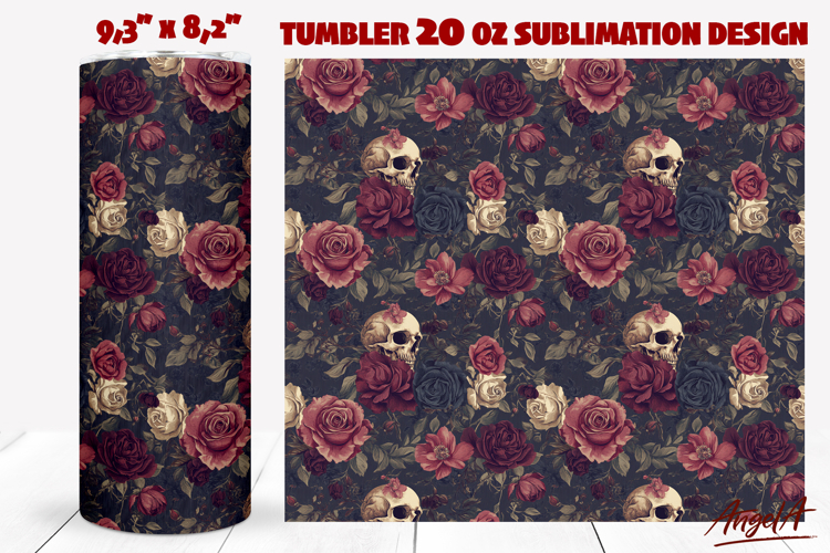Vintage floral Gothic tumbler wrap Skull roses tumbler