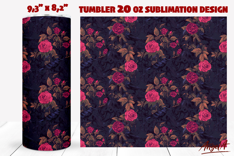 Vintage floral tumbler wrap sublimation Roses Black Raven