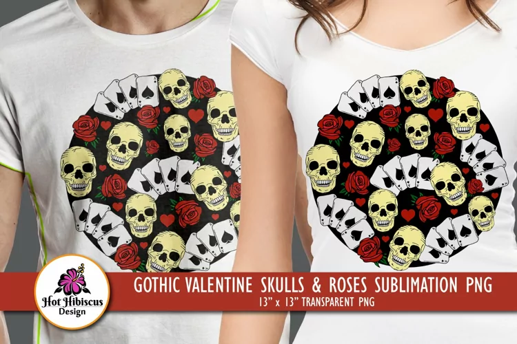 Gothic Valentine Skulls and Roses Sublimation Graphics PNG