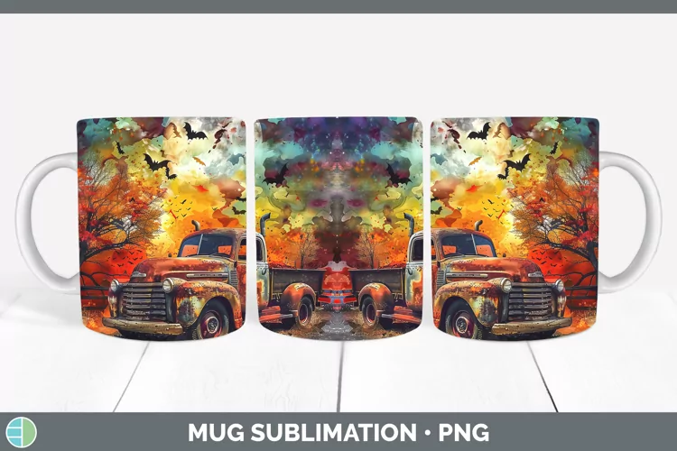 Gothic Vintage Truck Mug Wrap Sublimation Coffee Cup Designs