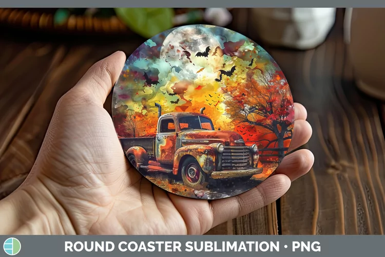 Gothic Vintage Truck Round Coaster Sublimation Coaster Desig