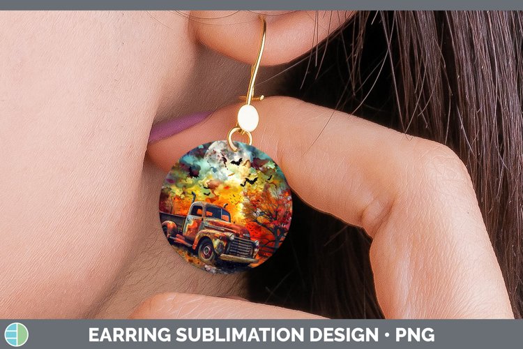 Gothic Vintage Truck Round Earrings Sublimation Earrings Des
