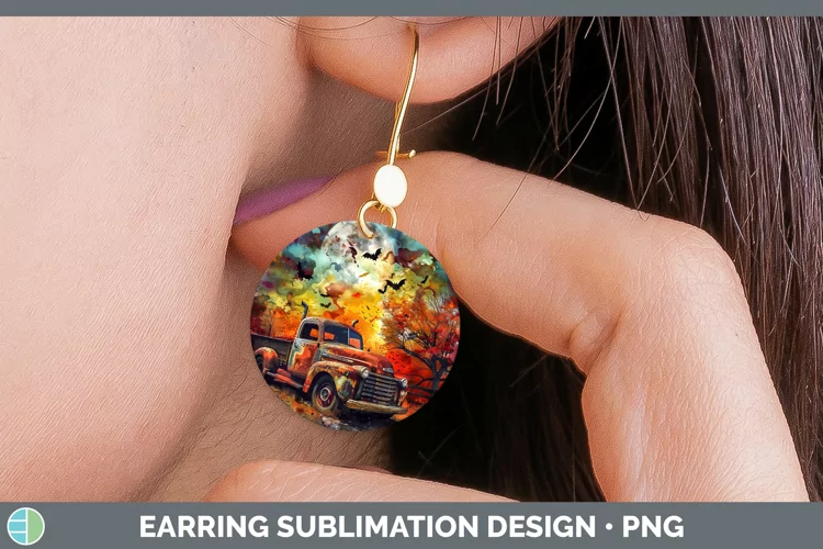 Gothic Vintage Truck Round Earrings Sublimation Earrings Des