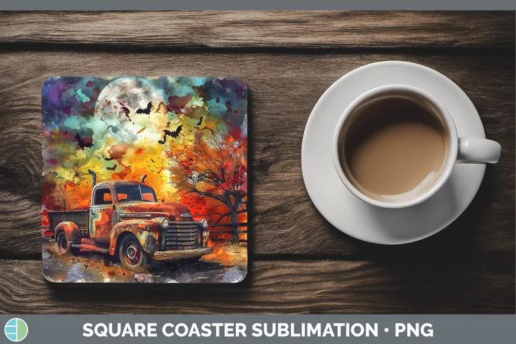 Gothic Vintage Truck Square Coaster Sublimation Coaster Desi