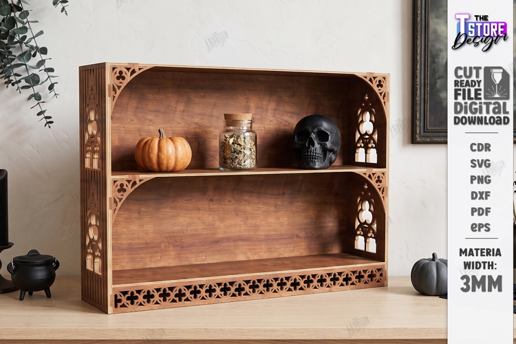 3D Wooden Gothic Display Shelf Laser Cut | Wall Decor | CNC