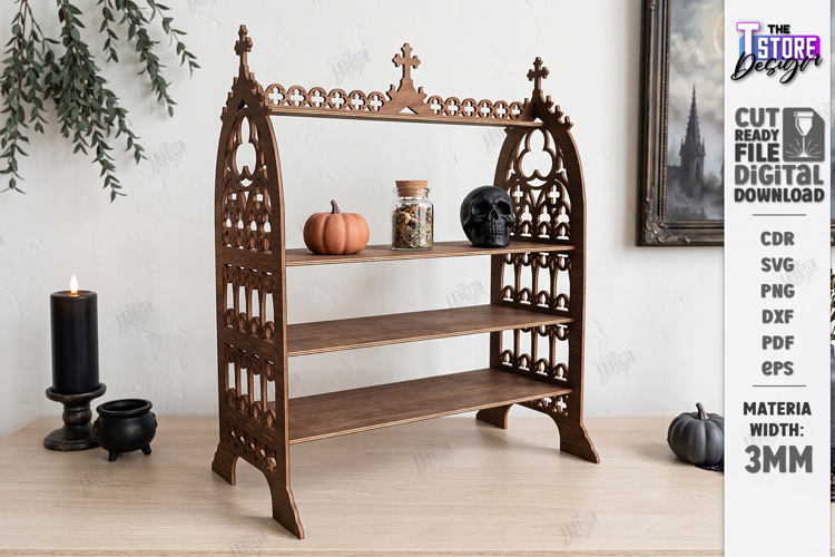 3D Wooden Gothic Display Shelf Laser Cut | Wall Decor | CNC