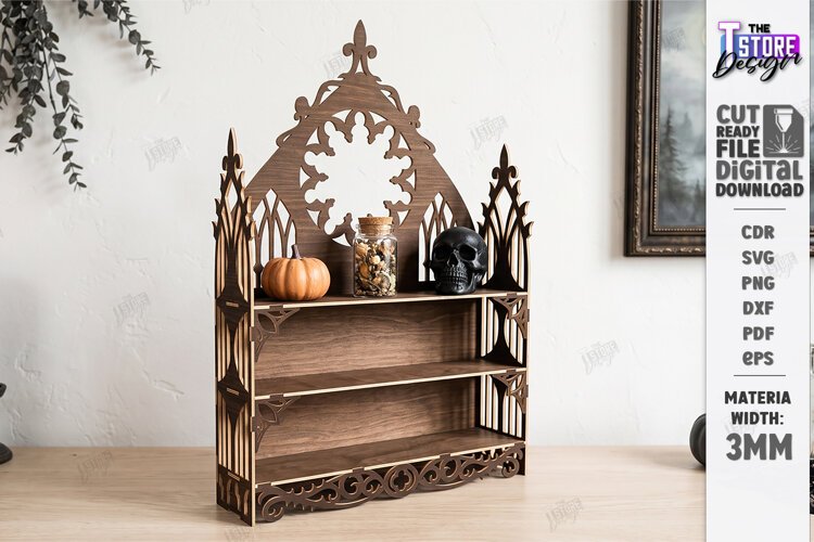 3D Wooden Gothic Display Shelf Laser Cut | Gothic Shelf |CNC example image 1