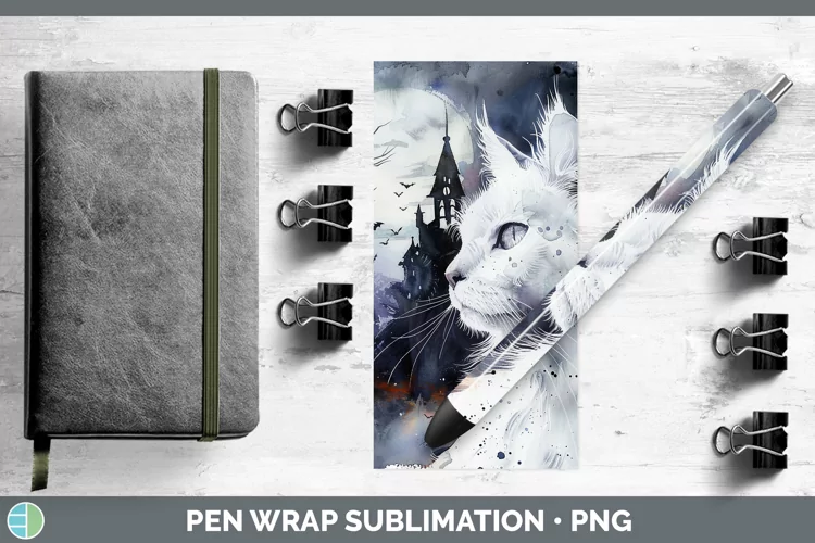 Gothic White Cat Pen Wrap Sublimation Epoxy Pen Designs