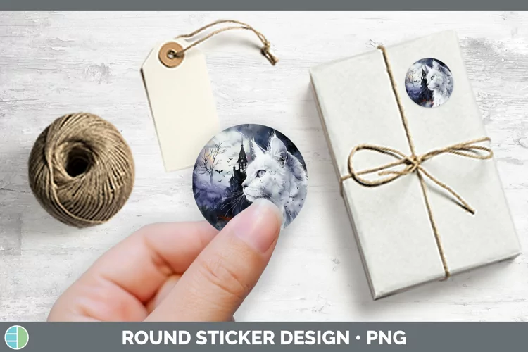 Gothic White Cat Stickers | Round Labels Designs