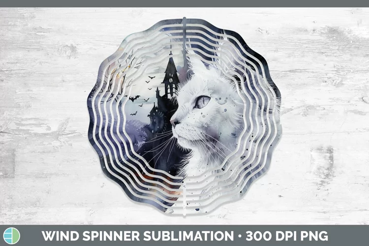 Gothic White Cat Wind Spinner Sublimation Spinner Designs