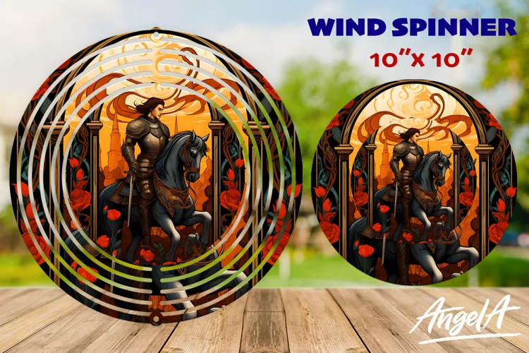 Gothic Floral wind spinner / knight on horseback, flowers