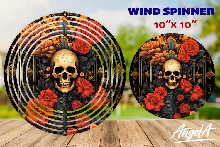 Gothic Floral skull wind spinner / mystical wind spinner