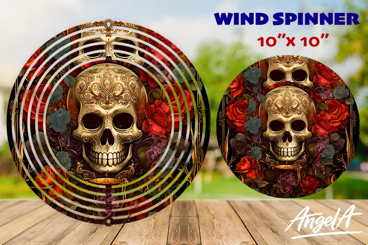 Gothic Floral skull wind spinner / mystical wind spinner