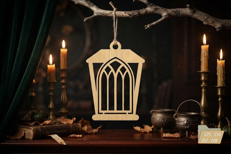 Gothic Window Laser Cut SVG,Halloween Hanging Lantern