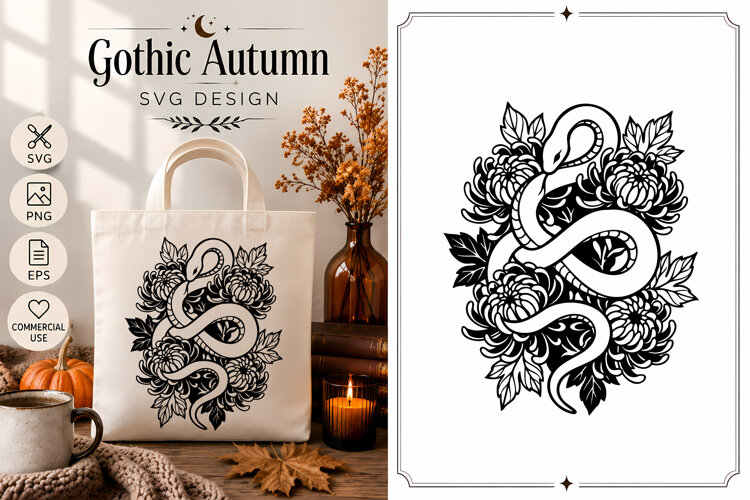 Snake Flowers SVG | Gothic Autumn Botanical Design example image 1
