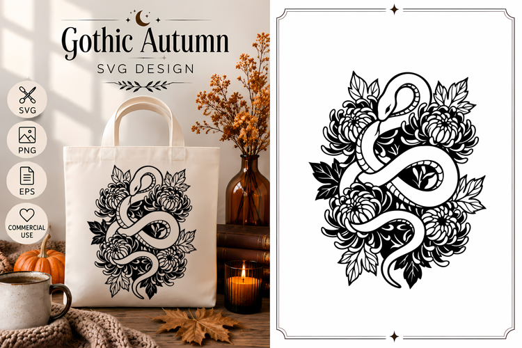 Snake Flowers SVG | Gothic Autumn Botanical Design