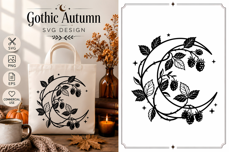 Blackberry Moon SVG | Gothic Autumn Botanical Design