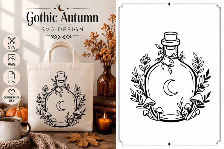 Potion Bottle SVG | Gothic Autumn Botanical Design