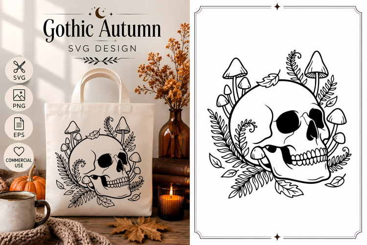Skull Mushrooms SVG | Gothic Autumn Botanical Design