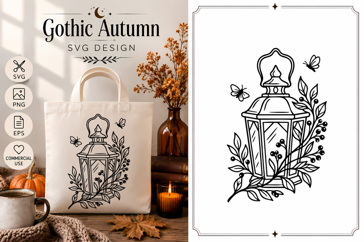 Vintage Lantern SVG | Gothic Autumn Botanical Design