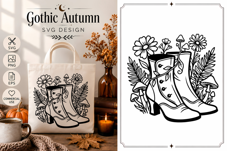 Witch Boots SVG | Gothic Autumn Floral Botanical Design