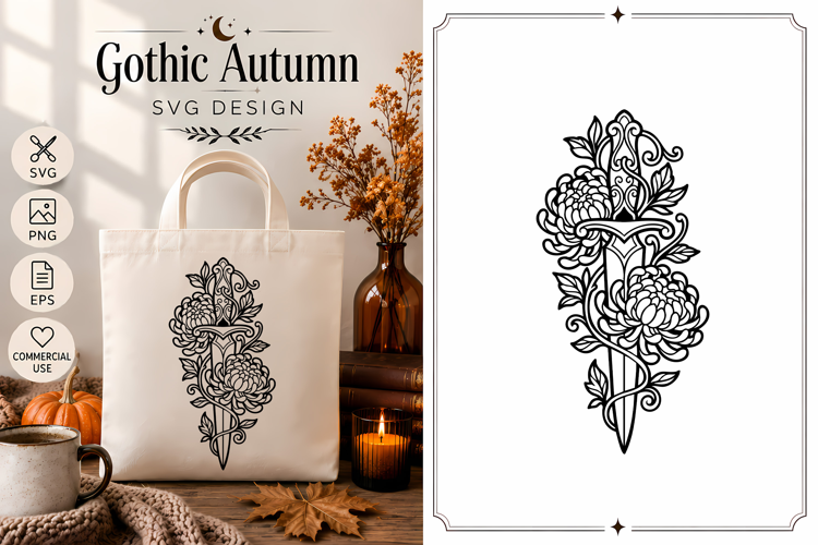 Floral Dagger SVG | Gothic Autumn Botanical Design