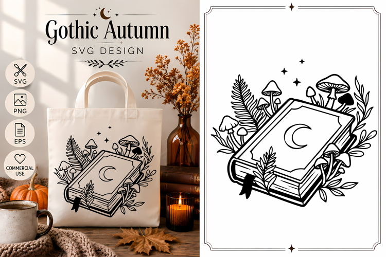 Witchy Book SVG | Gothic Autumn Mushroom Botanical Design