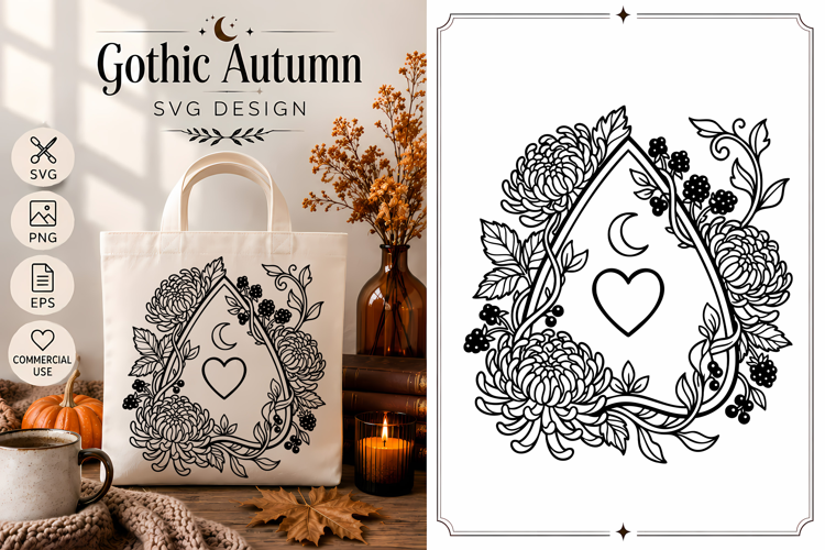Planchette SVG | Gothic Autumn Floral Witchy Design