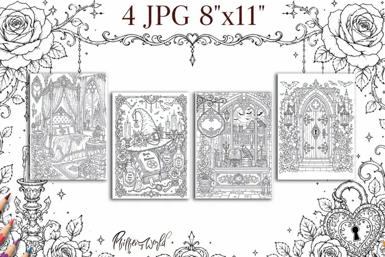 Gothic Romance Coloring Pages | Dark Romantic Victorian