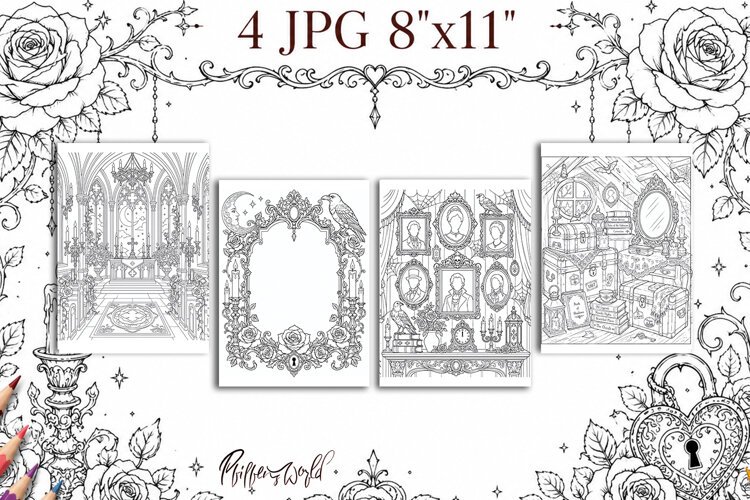 Gothic Romance Coloring Pages | Victorian Interiors
