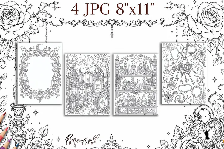 Gothic Romance Coloring Pages | Witchy & Ornate Decoration