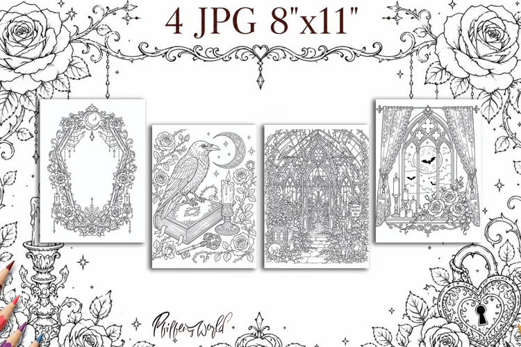 Gothic Romance Coloring Pages | Dark Romance Architecture