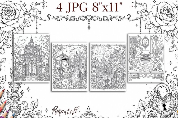 Gothic Romance Coloring Pages | Victorian Interior, Ornate example image 1